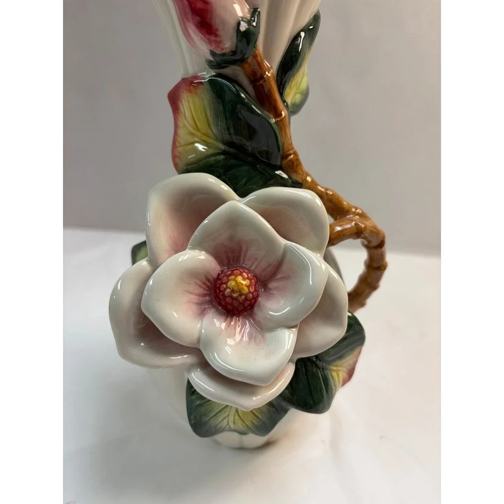 Fitz & Floyd Classics Magnolia Ceramic Vase Handcrafted China White Floral 7.5